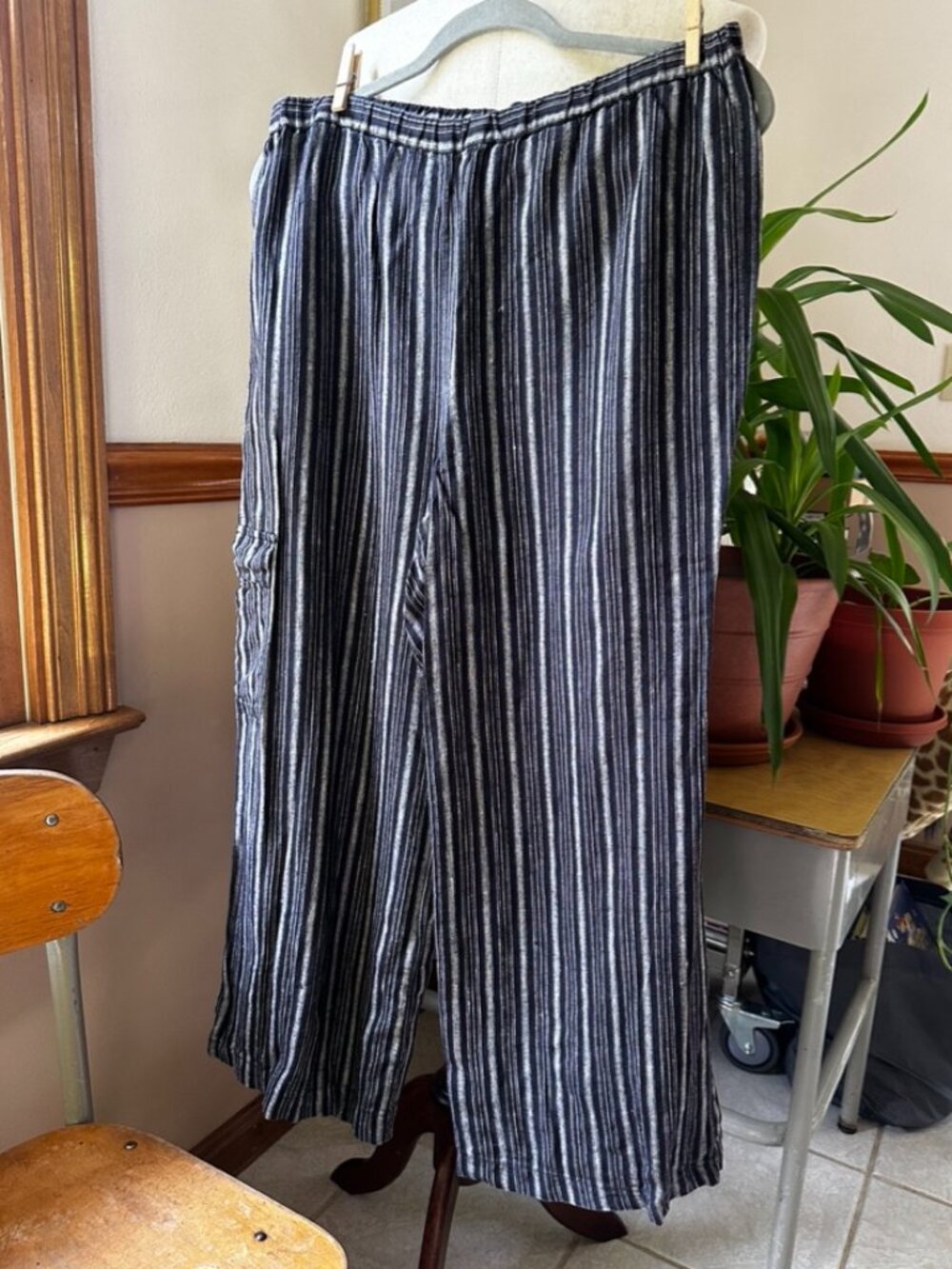 Chico's Linen Wide Leg Pants, Black and White, Size 2, VGUC